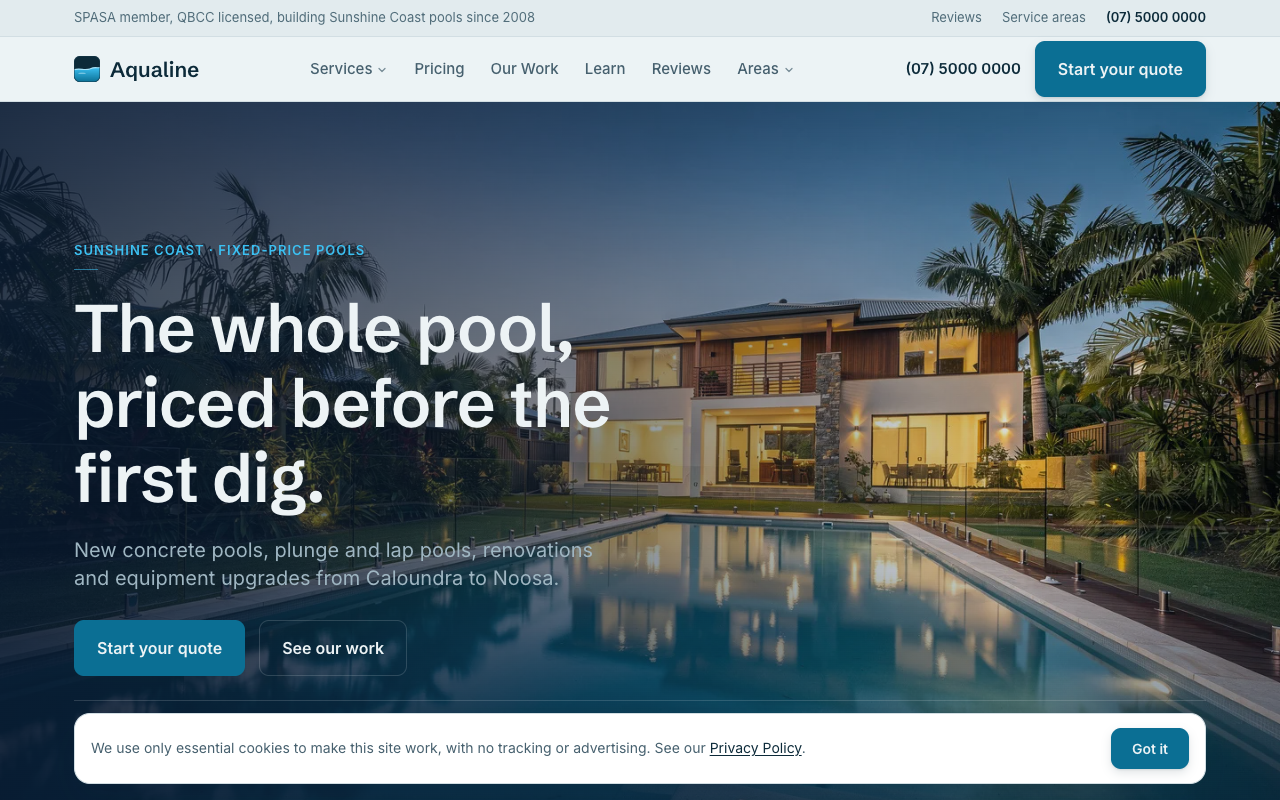 Aqualine Pools home screenshot