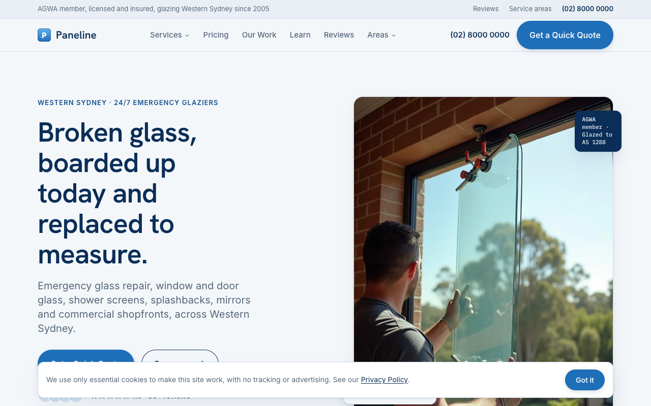 Paneline Glass & Glazing home screenshot