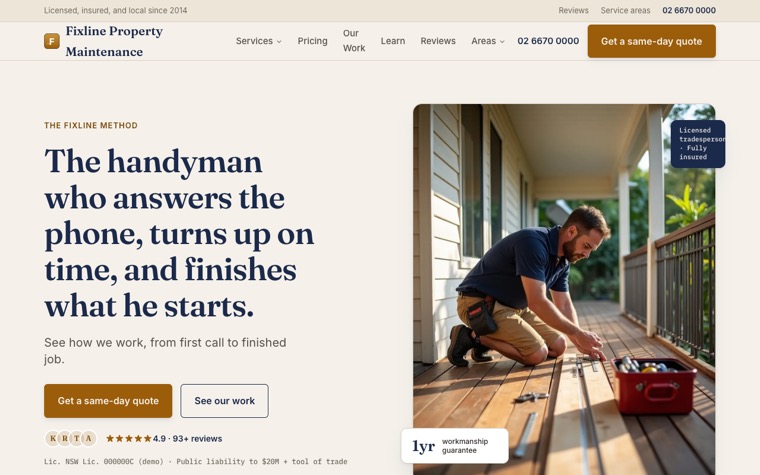 Fixline Property Maintenance home page