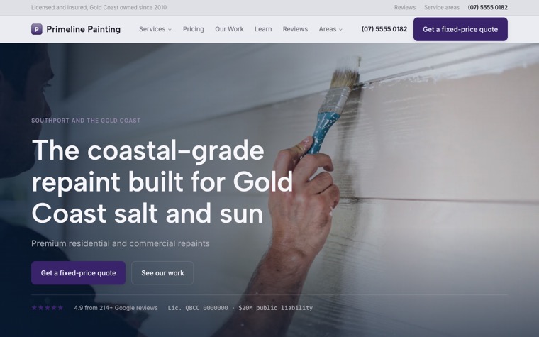 Primeline Painting home page